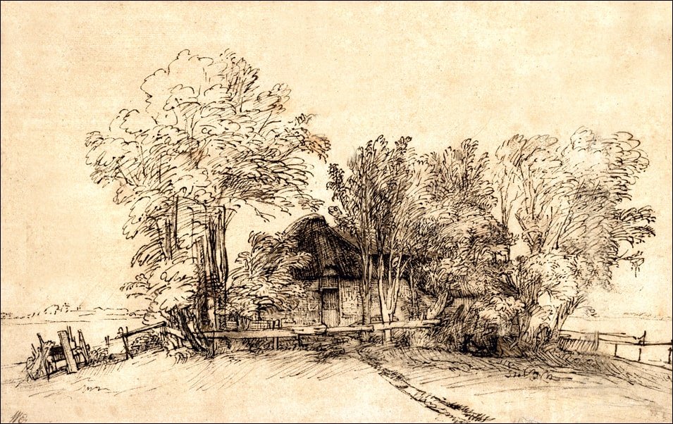 Galeria Plakatu, Plakat, Cottage among Trees, Rembrandt, 100x70 cm
