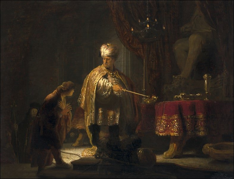 Galeria Plakatu, Plakat, Daniel and Cyrus Before the Idol Bel, Rembrandt, 100x70 cm