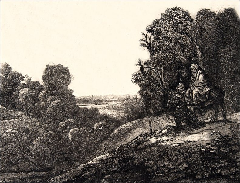 Galeria Plakatu, Plakat, Flight into Egypt Altered from Tobias and the Angel by Hercules Segers, Rembrandt, 70x50 cm
