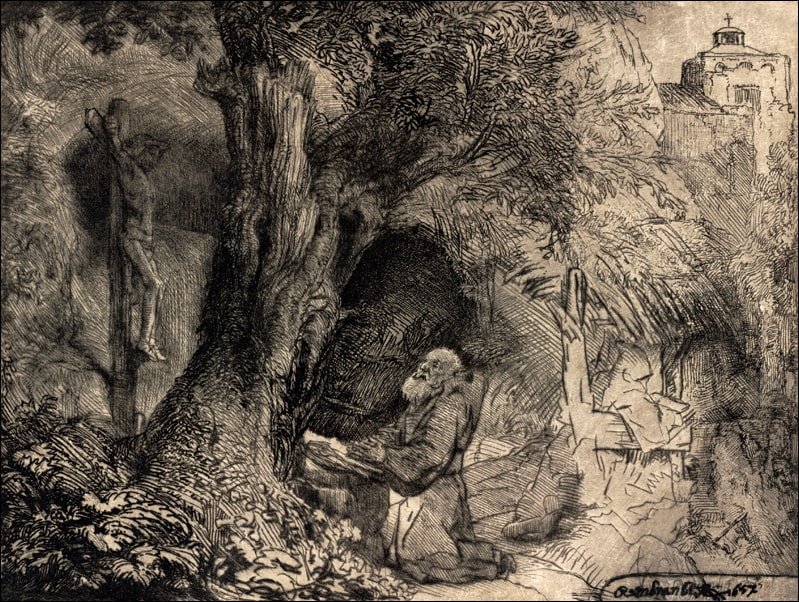 Galeria Plakatu, Plakat, Saint Francis beneath a Tree Praying,, Rembrandt, 40x30 cm