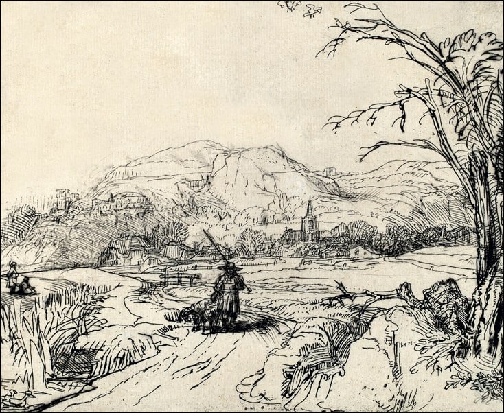 Galeria Plakatu, Plakat, Landscape with Sportsman and Dog, Rembrandt, 80x60 cm