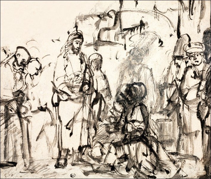 Galeria Plakatu, Plakat, The Meeting of Christ with Martha and Mary after the Death of Lazarus, Rembrandt, 40x30 cm