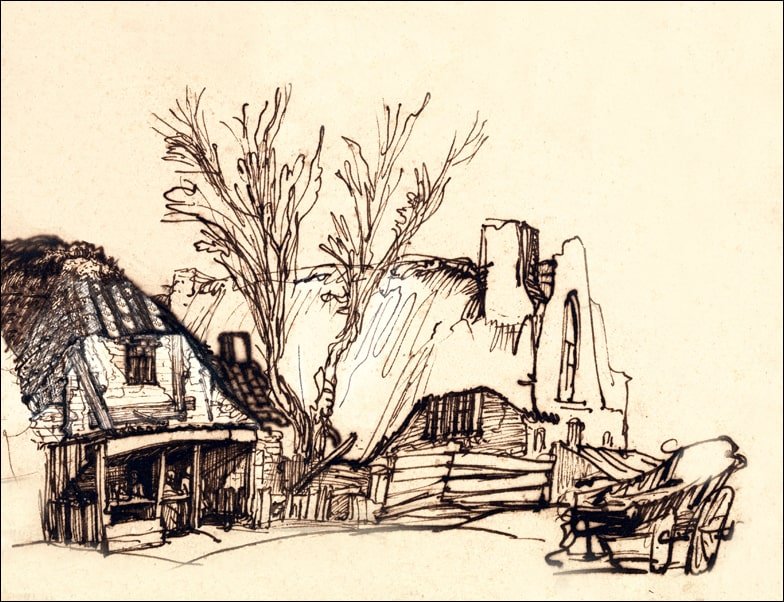 Galeria Plakatu, Plakat, Two Cottages, Rembrandt, 70x50 cm