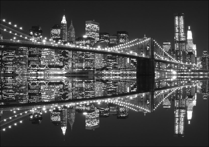 Galeria Plakatu, Plakat, New York Brooklyn Bridge night BW, 50x40 cm