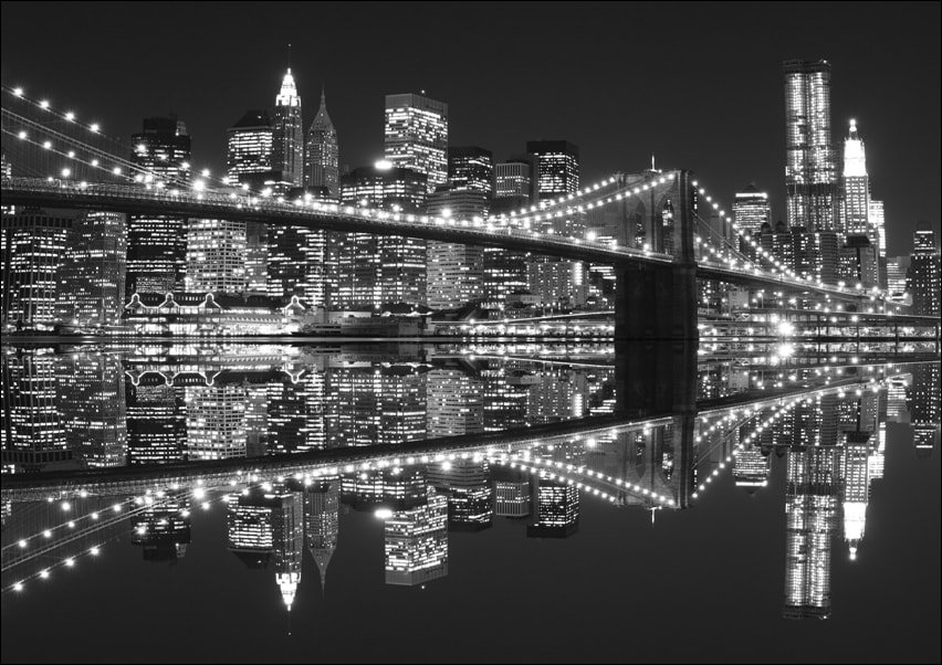 Galeria Plakatu, Plakat, New York Brooklyn Bridge night BW, 40x30 cm