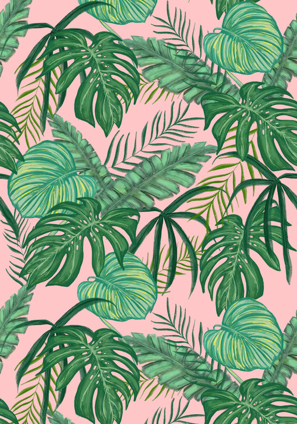 Galeria Plakatu, Plakat, Liście tropikalne na różowym, 50x70 cm