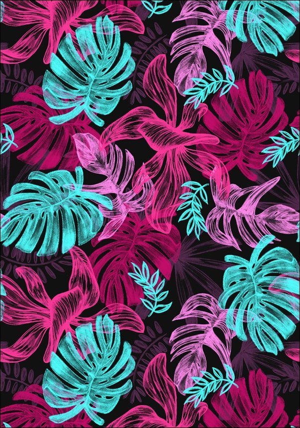 Galeria Plakatu, Plakat, Liście tropikalne, różowe neony, 30x40 cm