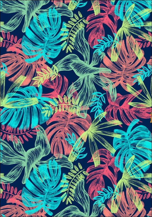Galeria Plakatu, Plakat, Liście tropikalne, turkusowe neony, 50x70 cm