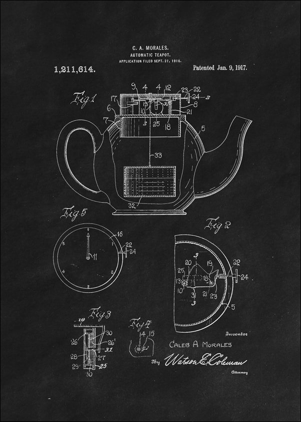 Galeria Plakatu, Plakat, Patent Dzbanek na herbatę Projekt z 1917, black, 50x70 cm