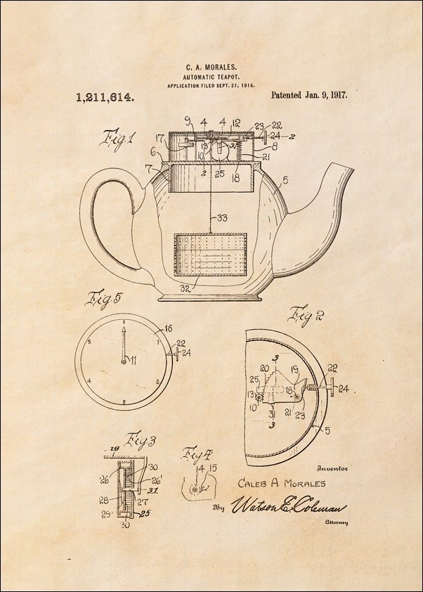 Galeria Plakatu, Plakat, Patent Dzbanek na herbatę Projekt z 1917, sepia, 61x91,5 cm