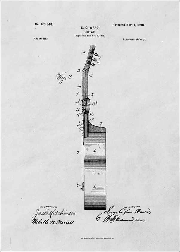 Galeria Plakatu, Plakat, Patent GC Ward Gitara Projekt z 1898, 20x30 cm