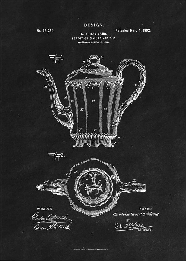 Galeria Plakatu, Plakat, Patent Haviland Dzbanek na herbatę Projekt z 1902, black, 30x40 cm