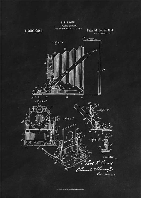 Galeria Plakatu, Plakat, Patent Kamera Składana Projekt z 1916, black, 50x70 cm