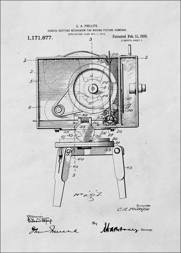 Galeria Plakatu, Plakat, Patent Kamera Filmowa Projekt z 1916, 50x70 cm