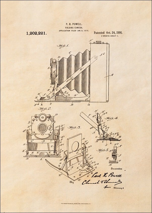 Galeria Plakatu, Plakat, Patent Kamera Składana Projekt z 1916, sepia, 61x91,5 cm