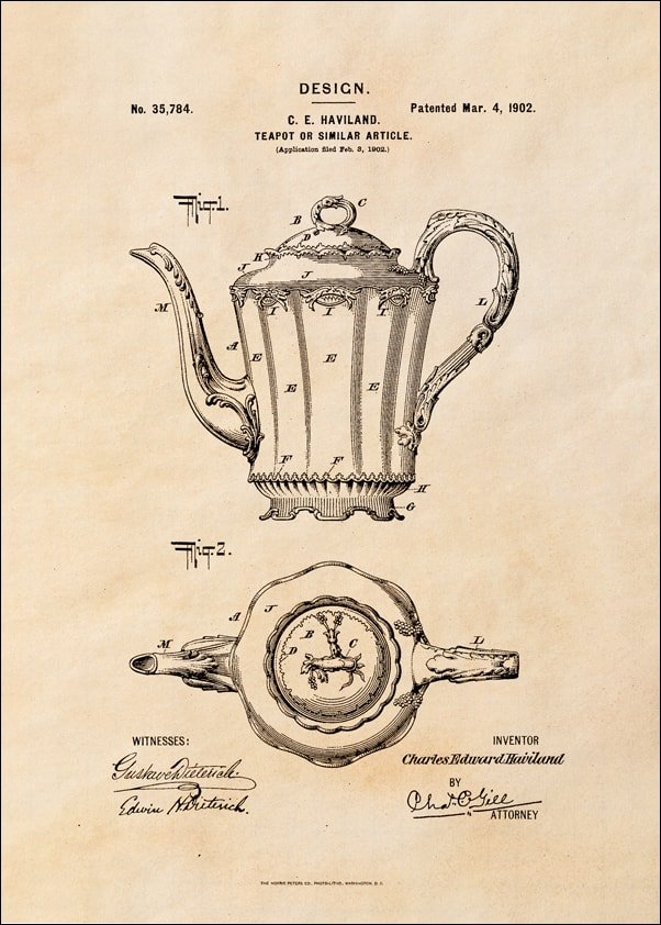 Galeria Plakatu, Plakat, Patent Haviland Dzbanek na herbatę Projekt z 1902, sepia, 50x70 cm