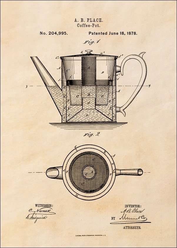 Galeria Plakatu, Plakat, Patent Kawiarka Projekt z1878, sepia, 59,4x84,1 cm