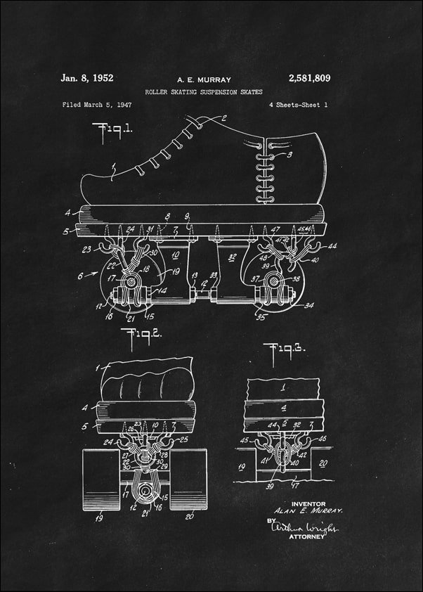 Galeria Plakatu, Plakat, Patent Łyżworolki Projekt z1952, black, 30x40 cm