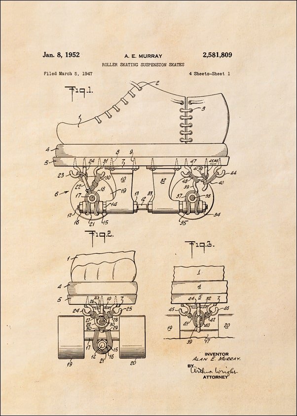 Galeria Plakatu, Plakat, Patent Łyżworolki Projekt z1952, sepia, 50x70 cm