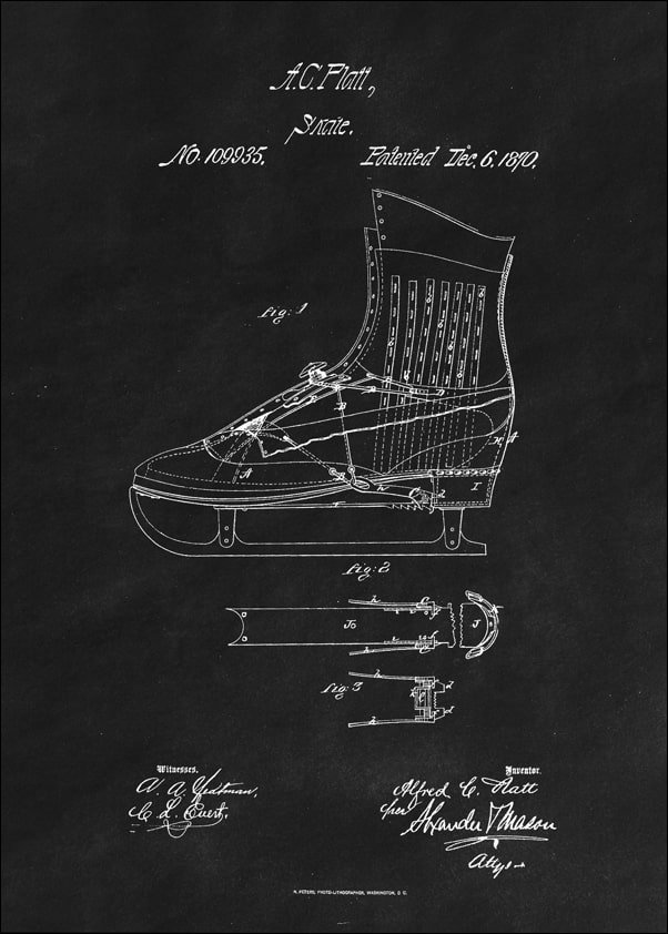Galeria Plakatu, Plakat, Patent Łyżwy Projekt z 1870, black, 40x50 cm