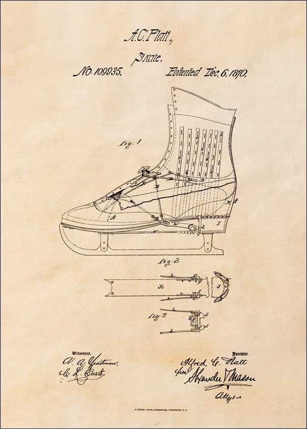 Galeria Plakatu, Plakat, Patent Łyżwy Projekt z 1870, sepia, 30x40 cm