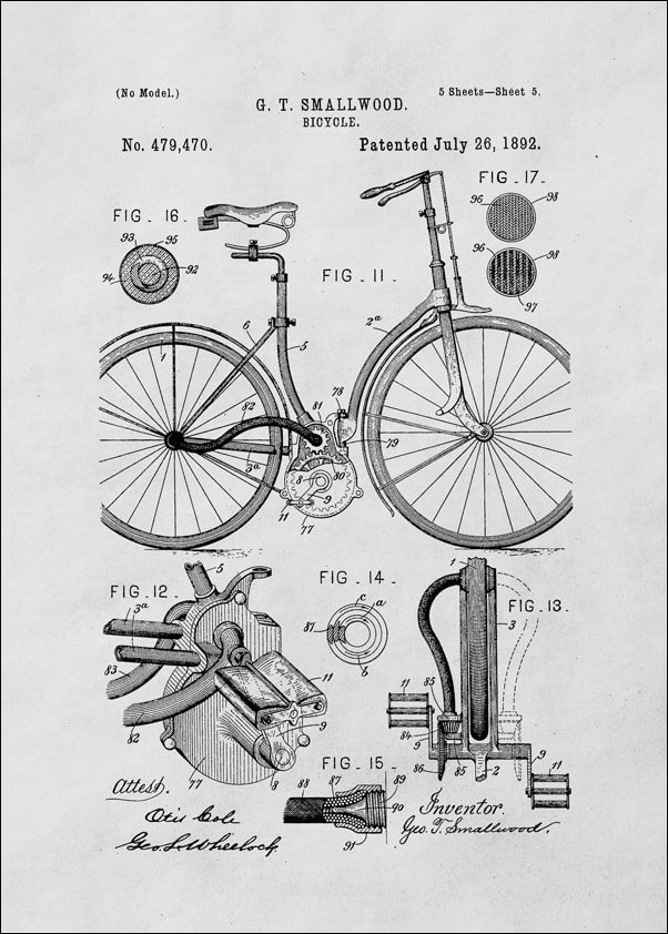 Galeria Plakatu, Plakat, Patent Mechanizm Rowerowy Projekt z 1892, 70x100 cm