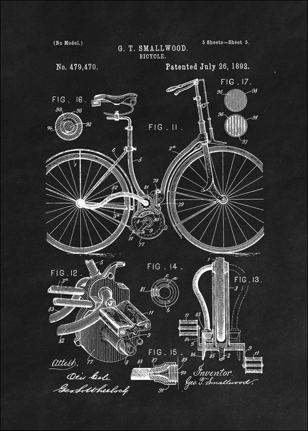 Galeria Plakatu, Plakat, Patent Mechanizm Rowerowy Projekt z 1892, black, 50x70 cm