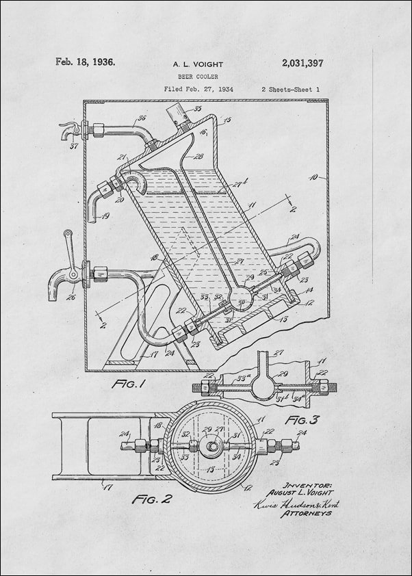 Galeria Plakatu, Plakat, Patent Ochładzacz do Piwa Projekt z 1936, 61x91,5 cm
