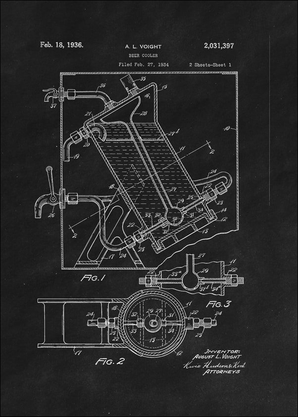 Galeria Plakatu, Plakat, Patent Ochładzacz do Piwa Projekt z 1936, black, 50x70 cm