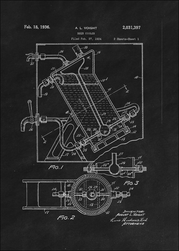 Galeria Plakatu, Plakat, Patent Ochładzacz do Piwa Projekt z 1936, black, 61x91,5 cm