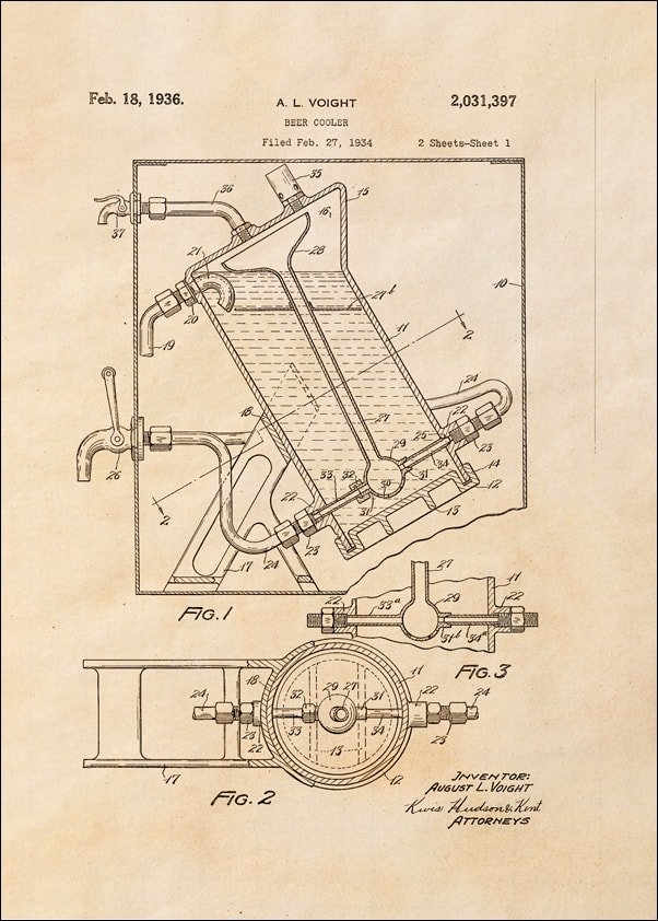 Galeria Plakatu, Plakat, Patent Ochładzacz do Piwa Projekt z 1936, sepia, 30x40 cm