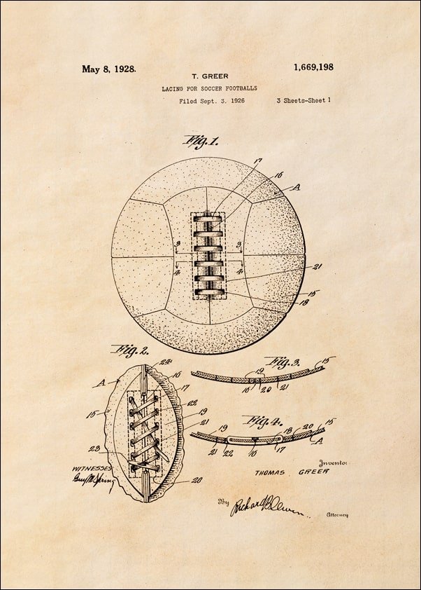 Galeria Plakatu, Plakat, Patent Retro Piłka Nożna projekt z 1926, sepia, 61x91,5 cm
