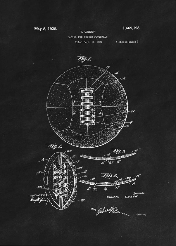 Galeria Plakatu, Plakat, Patent Retro Piłka Nożna projekt z 1926, black, 50x70 cm