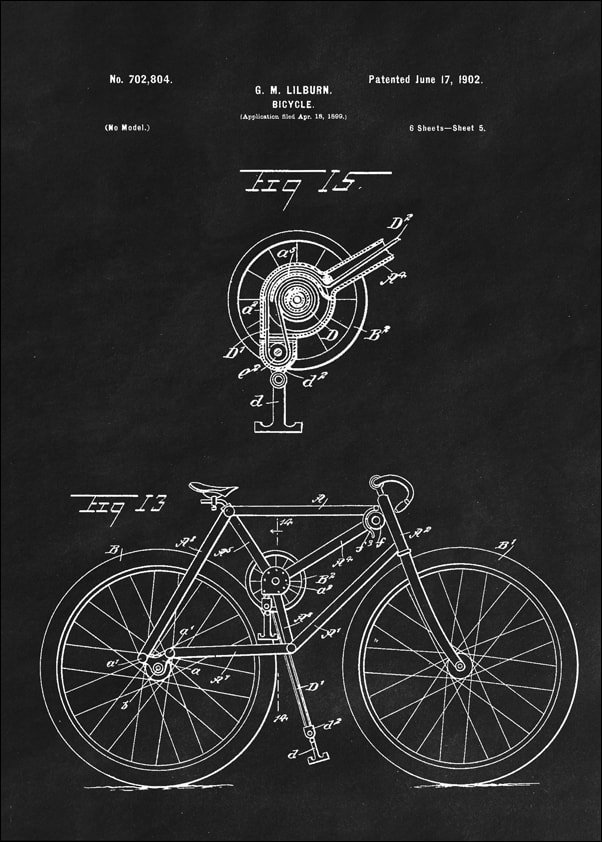 Galeria Plakatu, Plakat, Patent Rower Projekt z 1902, black, 30x40 cm