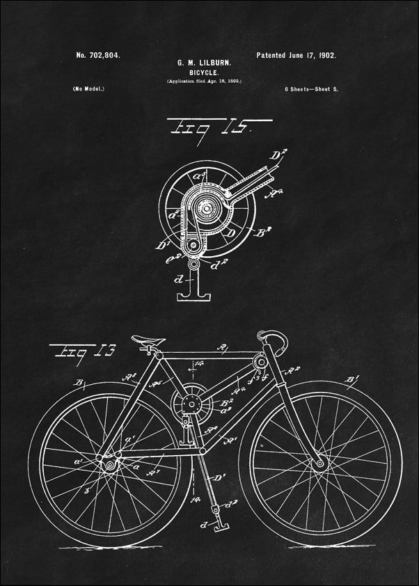 Galeria Plakatu, Plakat, Patent Rower Projekt z 1902, black, 40x50 cm