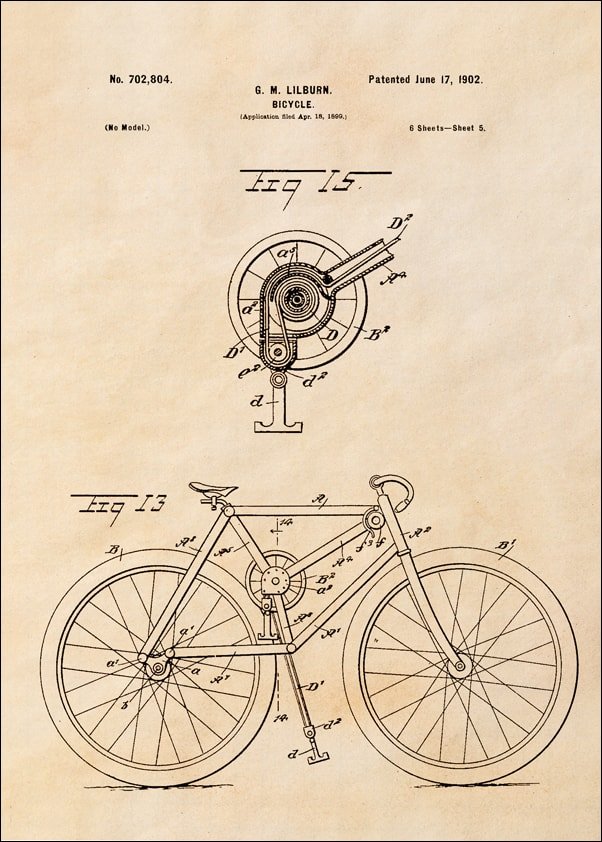 Galeria Plakatu, Plakat, Patent Rower Projekt z 1902, sepia, 50x70 cm
