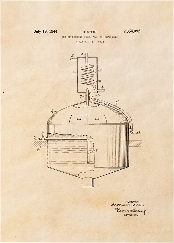 Galeria Plakatu, Plakat, Patent Sztuka Warzenia Piwa Projekt z 1944, sepia, 20x30 cm