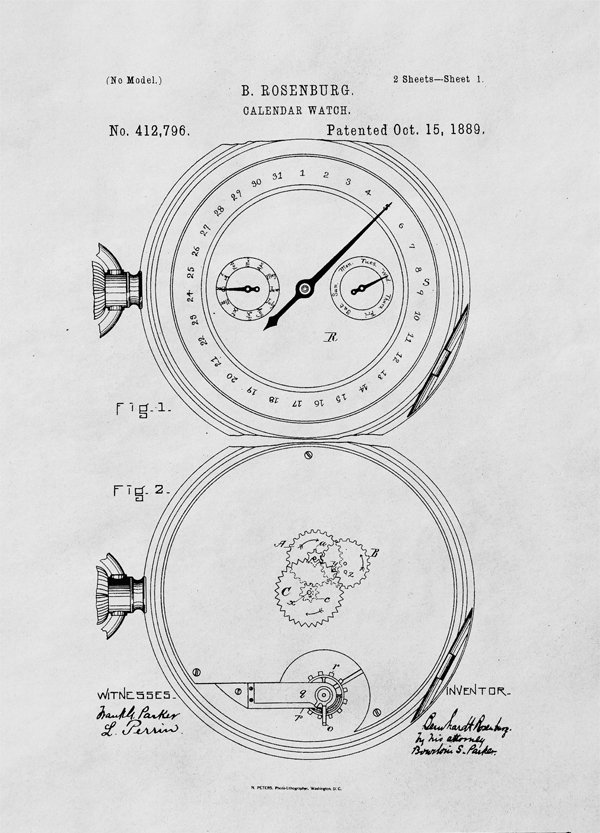 Galeria Plakatu, Plakat, Patent Zegarek z Kalendarzem Projekt z 1889, 61x91,5 cm