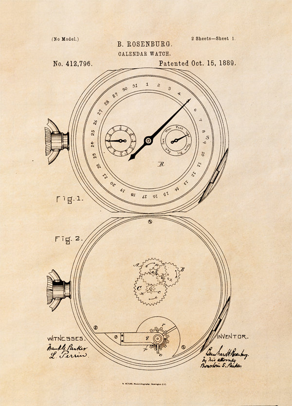 Galeria Plakatu, Plakat, Patent Zegarek z Kalendarzem Projekt z 1889, sepia, 70x100 cm