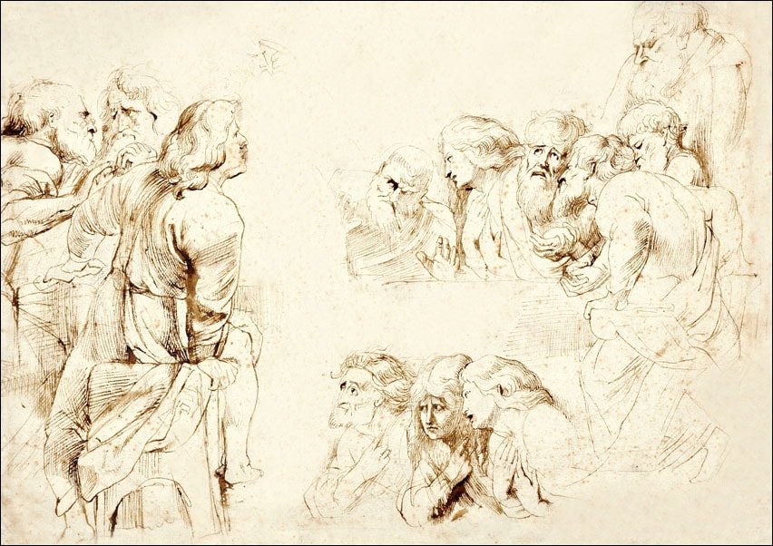 Galeria Plakatu, Plakat, Three Groups of Apostles in a Last Supper (recto) Three Sketches for Medea and Her Children, Rubens, 100x70 cm