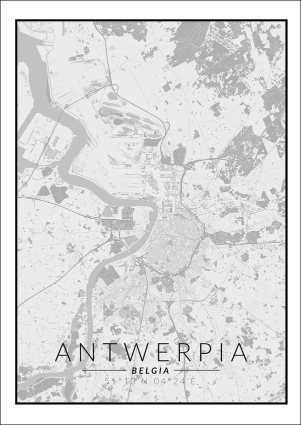 Galeria Plakatu, Antwerpia mapa czarno biała , 59,4x84,1 cm