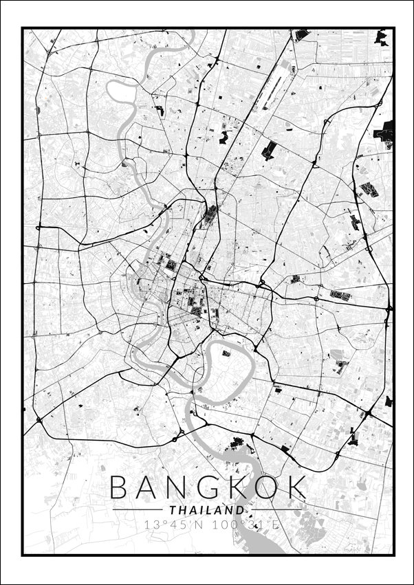 Galeria Plakatu, Bangkok mapa czarno biała, 20x30 cm