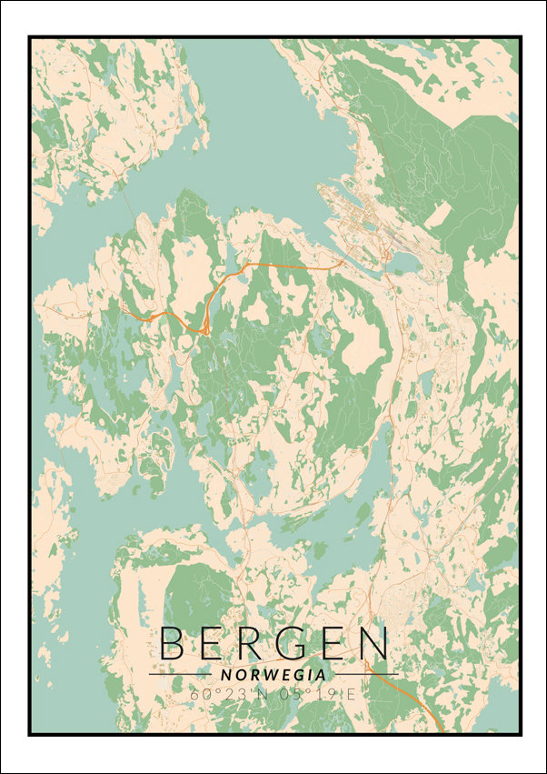 Galeria Plakatu, Bergen mapa kolorowa, 59,4x84,1 cm