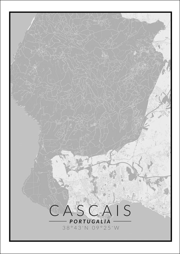 Galeria Plakatu, Cascais mapa czarno biała, 70x100 cm