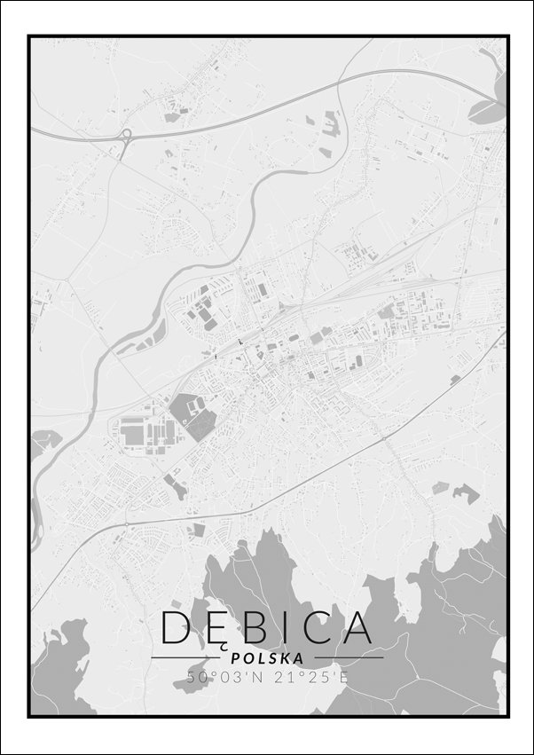 Galeria Plakatu, Dębica mapa czarno biała, 42x59,4 cm