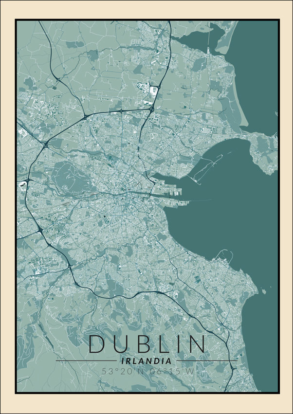 Galeria Plakatu, Dublin mapa vintage, 59,4x84,1 cm