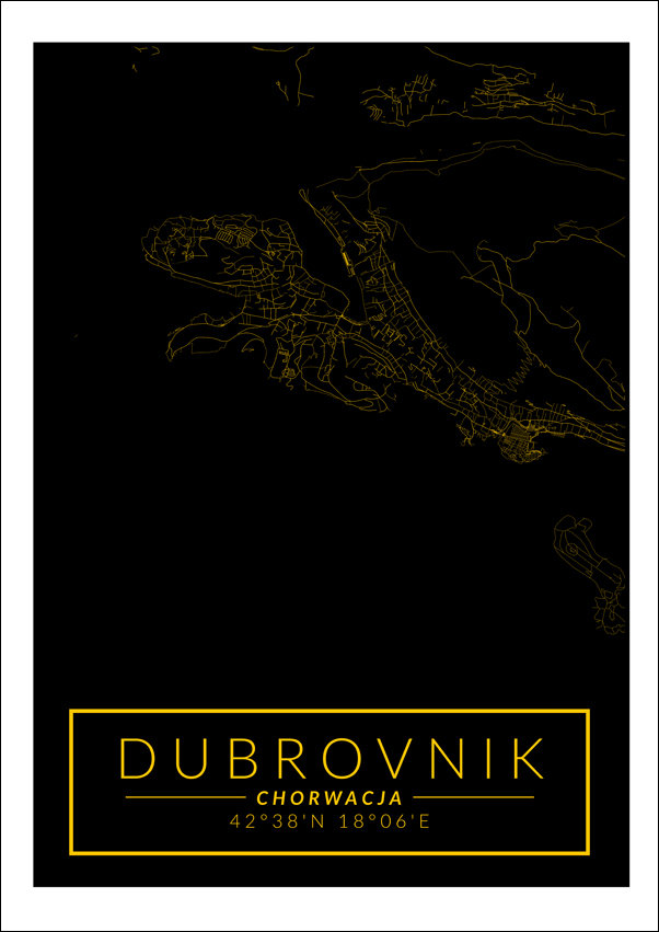 Galeria Plakatu, Dubrovnik mapa złota, 21x29,7 cm