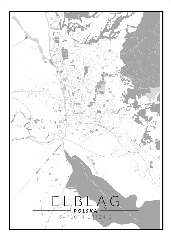 Galeria Plakatu, Elblag mapa czarno biała, 40x60 cm