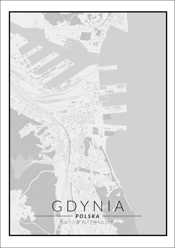 Galeria Plakatu, Gdynia mapa czarno biała, 50x70 cm