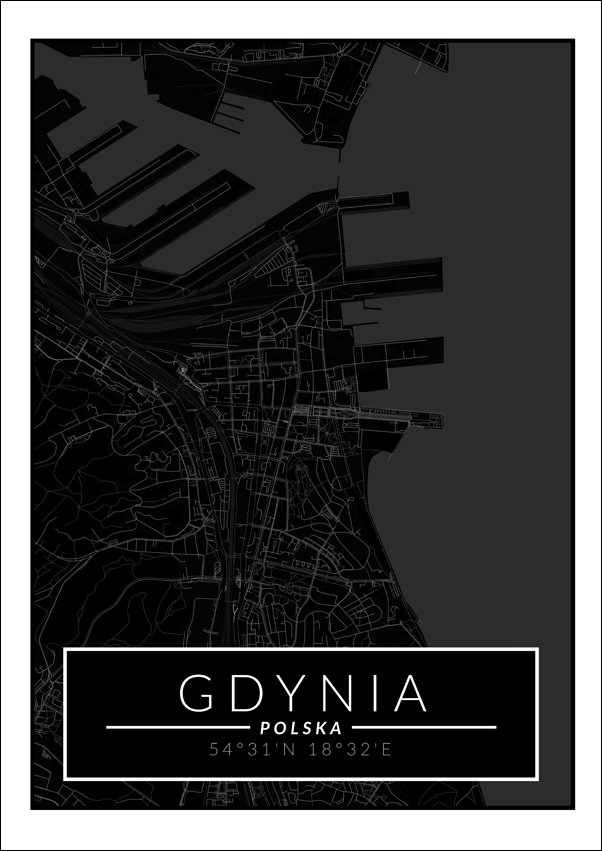 Galeria Plakatu, Gdynia mapa dark, 40x60 cm